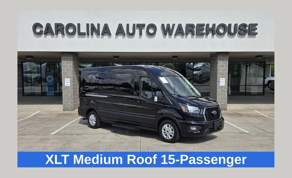Black 2025 Ford Transit-350 XLT 15-Passenger w/Navigation and Blind Spot for sale in Concord, NC