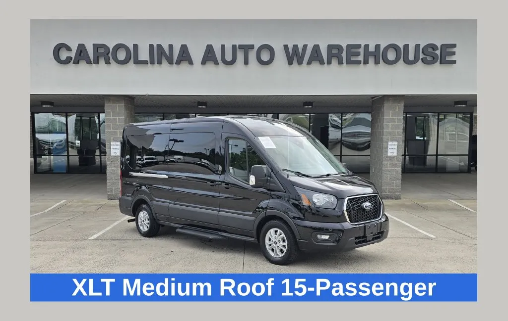 Black 2025 Ford Transit-350 XLT 15-Passenger w/HD Tow Package and Blind Spot for sale in Concord, NC
