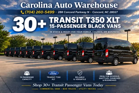 Another view of 2025 Ford Transit-350 XLT 15-Passenger w/HD Tow Package and Blind Spot for sale in Concord, NC at Carolina Auto Warehouse