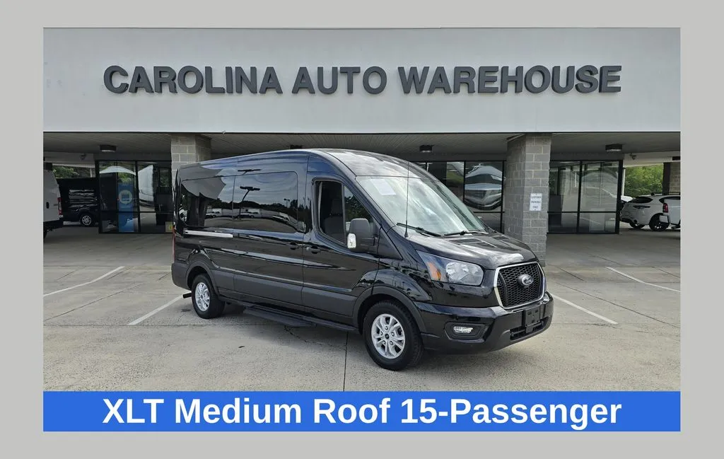 Black 2025 Ford Transit-350 XLT 15-Passenger w/Navigation and Blind Spot for sale in Concord, NC