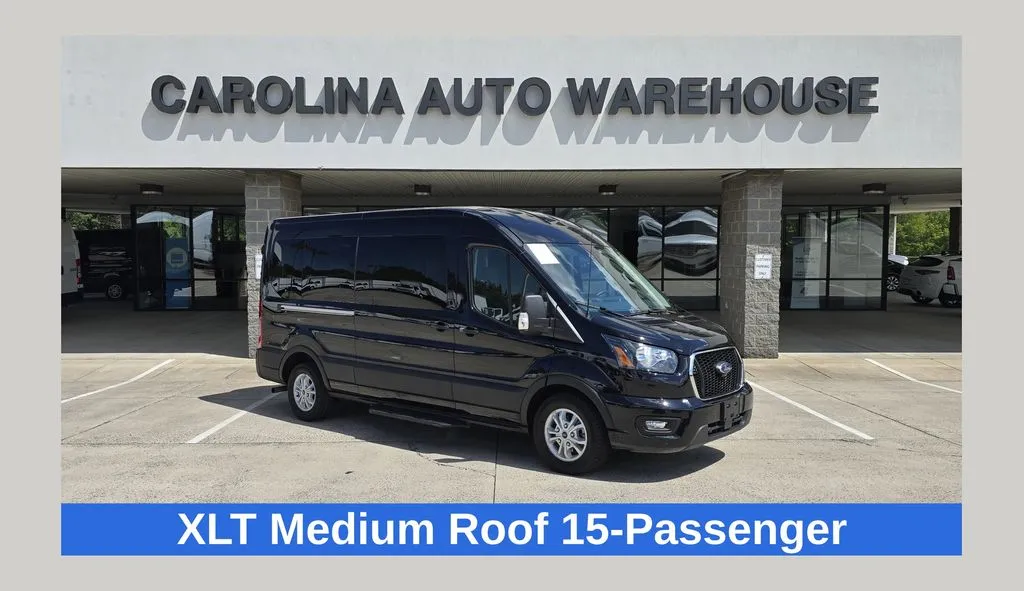 Black 2025 Ford Transit-350 XLT 15-Passenger w/HD Tow Package and Blind Spot for sale in Concord, NC