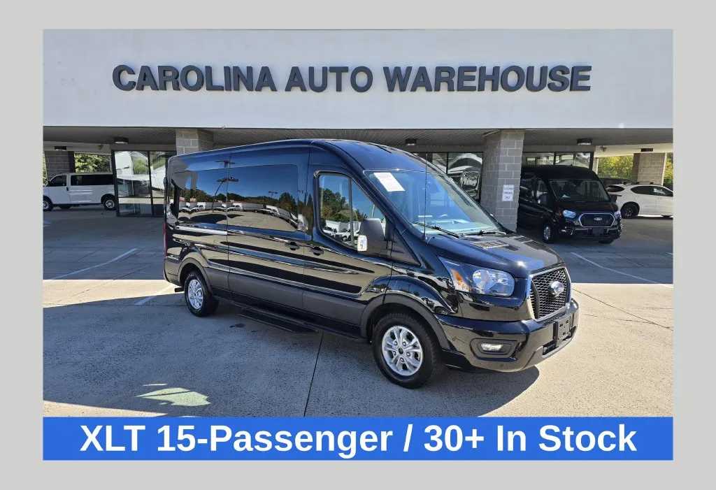 Black 2025 Ford Transit-350 XLT 15-Passenger w/HD Tow Package and Blind Spot for sale in Concord, NC