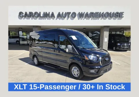 Black 2025 Ford Transit-350 XLT 15-Passenger w/HD Tow Package and Blind Spot for sale in Concord, NC