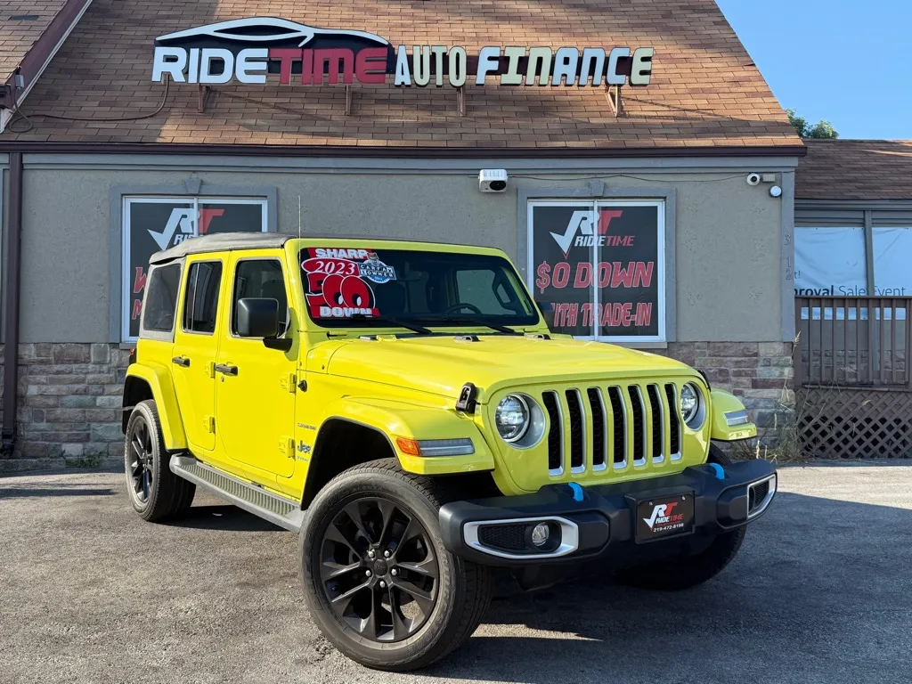 Yellow 2023 JEEP WRANGLER SAHARA 4XE for sale in Merrillville, IN