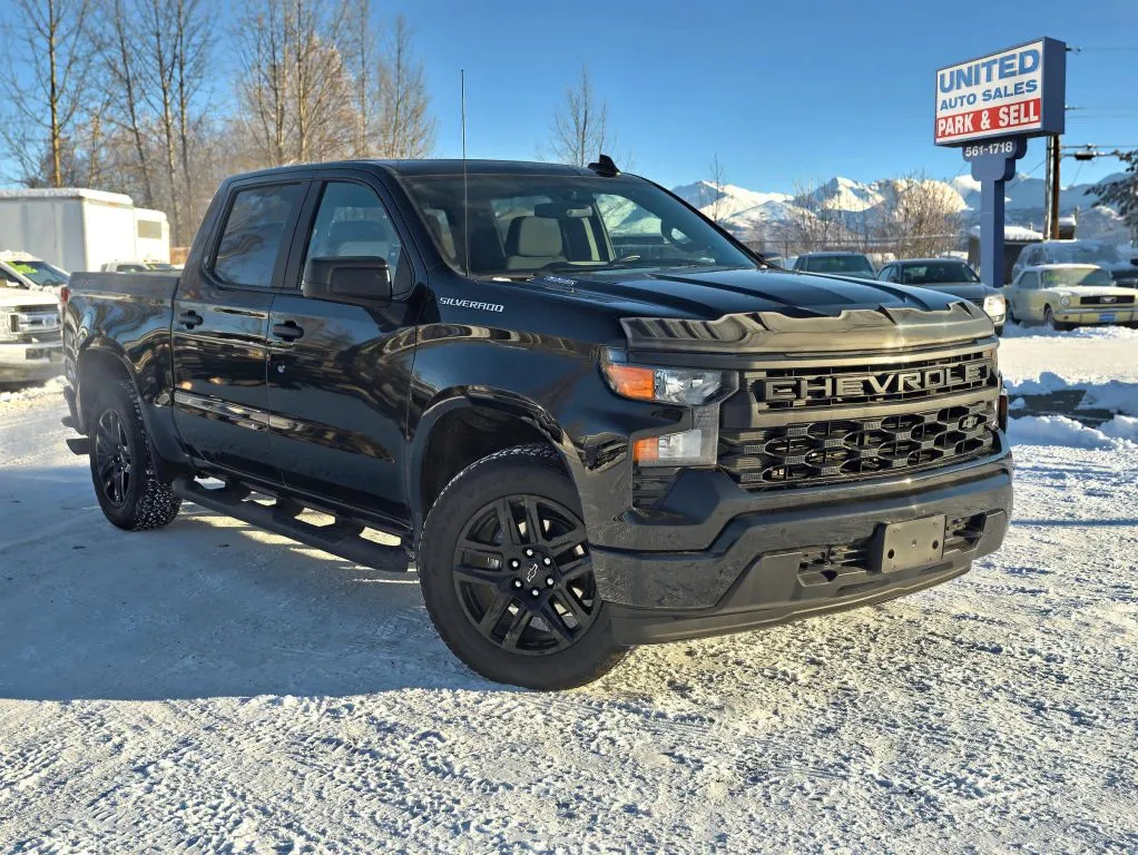 Black 2025 Chevrolet Silverado 1500 Crew Cab Custom Pickup 4D 5 3/4 ft for sale in Anchorage, AK