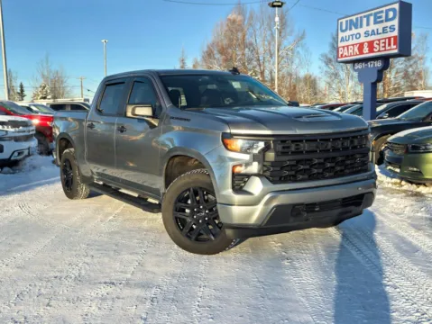Gray 2024 Chevrolet Silverado 1500 Crew Cab Custom Pickup 4D 5 3/4 ft for sale in Anchorage, AK