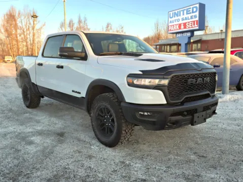 White 2025 Ram 1500 Crew Cab Rebel Pickup 4D 5 1/2 ft for sale in Anchorage, AK