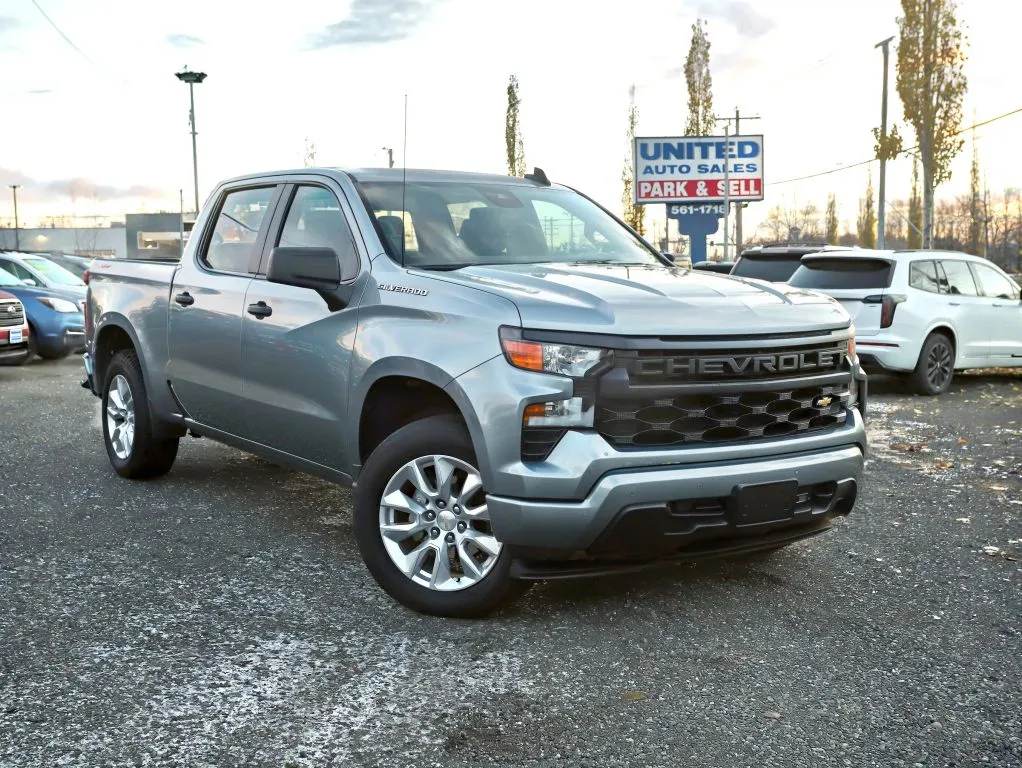 Gray 2024 Chevrolet Silverado 1500 Crew Cab Custom Pickup 4D 5 3/4 ft for sale in Anchorage, AK