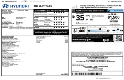 Another view of 2026 Hyundai Elantra SE for sale in Canton, GA at Grand Hyundai of Canton