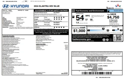 Another view of 2024 Hyundai Elantra Hybrid Blue for sale in Canton, GA at Grand Hyundai of Canton