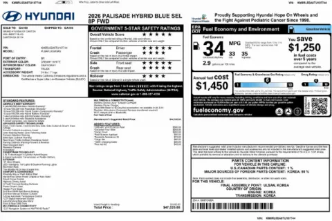 Another view of 2026 Hyundai Palisade Hybrid Blue SEL for sale in Canton, GA at Grand Hyundai of Canton
