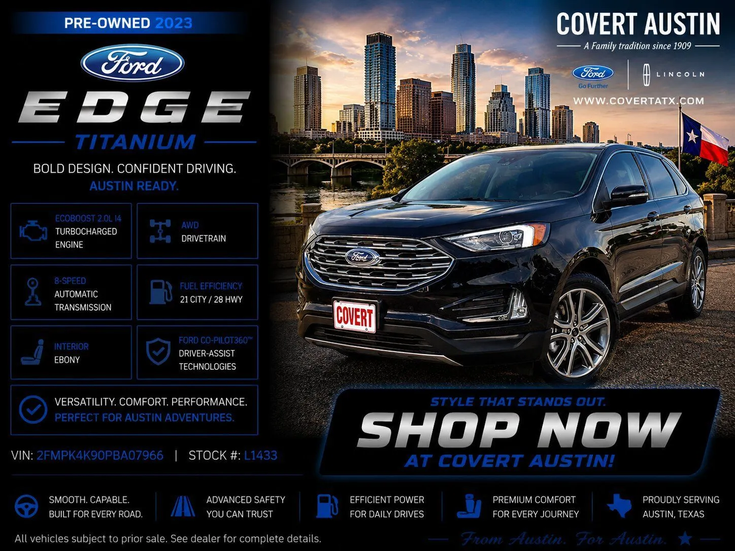 Black 2023 Ford Edge Titanium for sale in Austin, TX