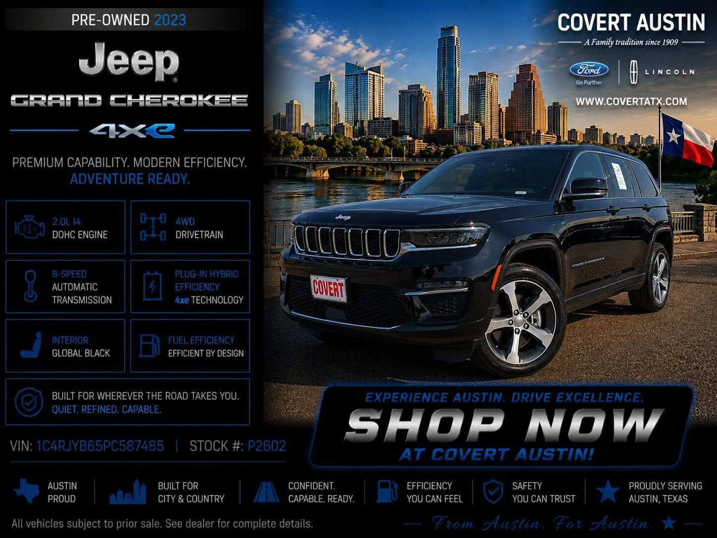Black 2023 Jeep Grand Cherokee 4xe for sale in Austin, TX