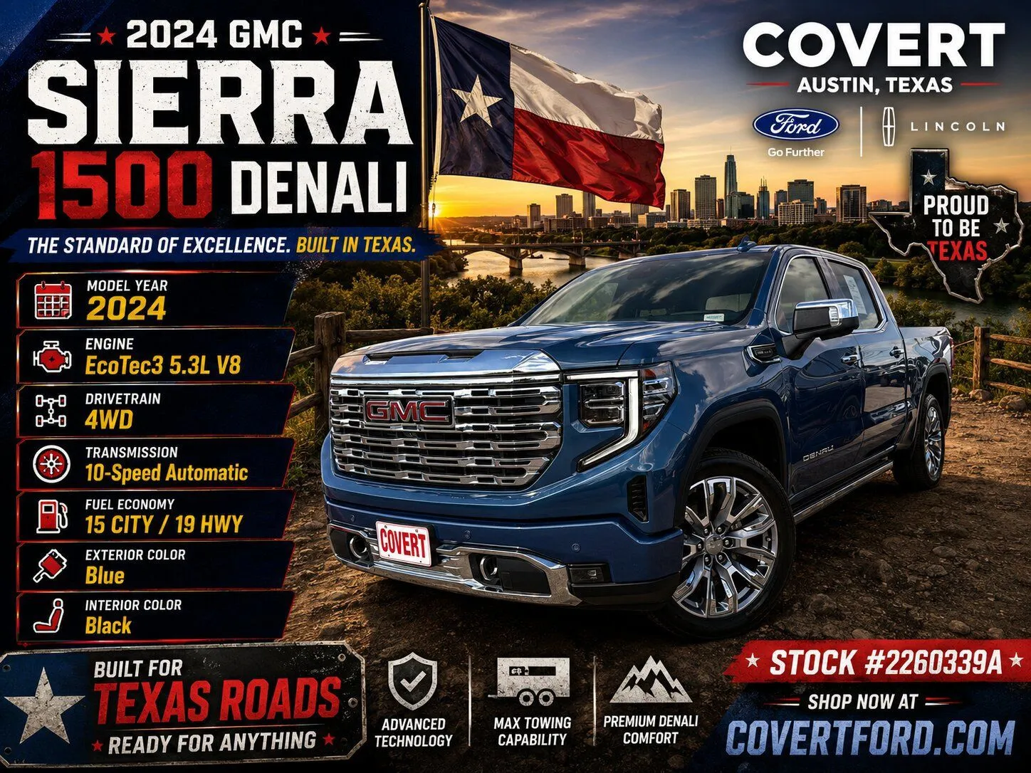 Blue 2024 GMC Sierra 1500 Denali for sale in Austin, TX