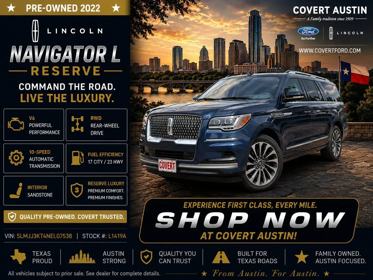 Blue 2022 Lincoln Navigator L Reserve for sale in Austin, TX