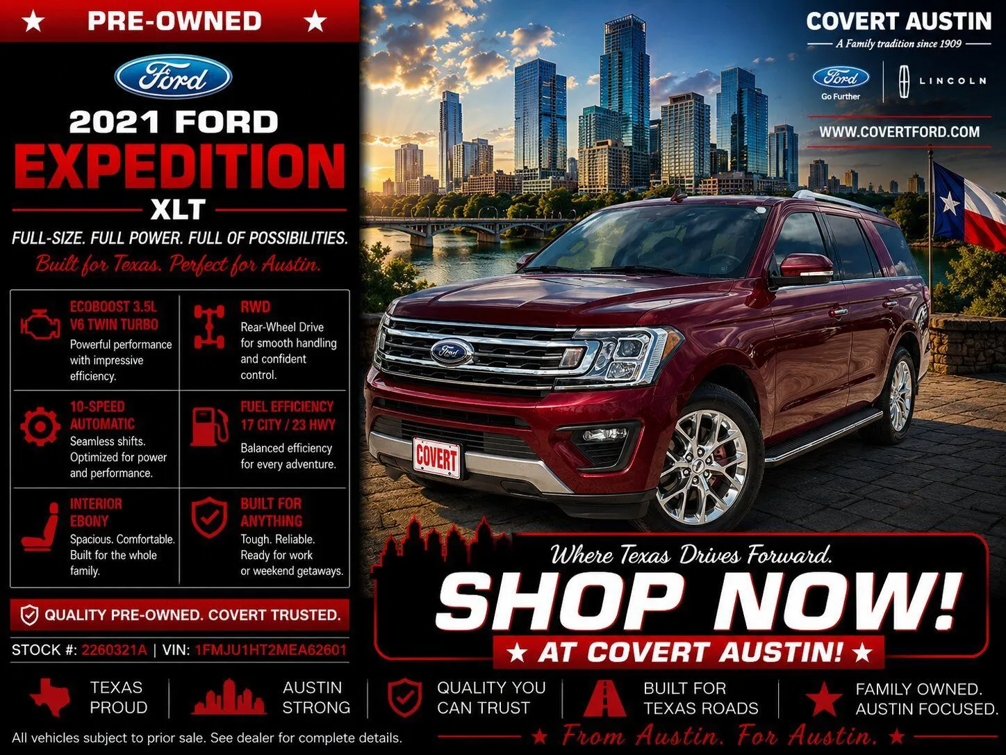 Red 2021 Ford Expedition XLT for sale in Austin, TX