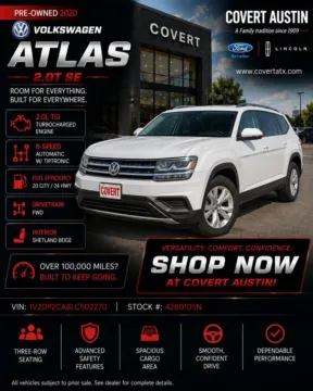 White 2020 Volkswagen Atlas 2.0T SE for sale in Austin, TX