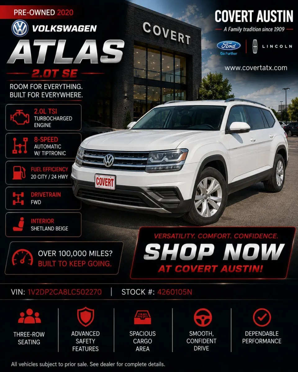 White 2020 Volkswagen Atlas 2.0T SE for sale in Austin, TX