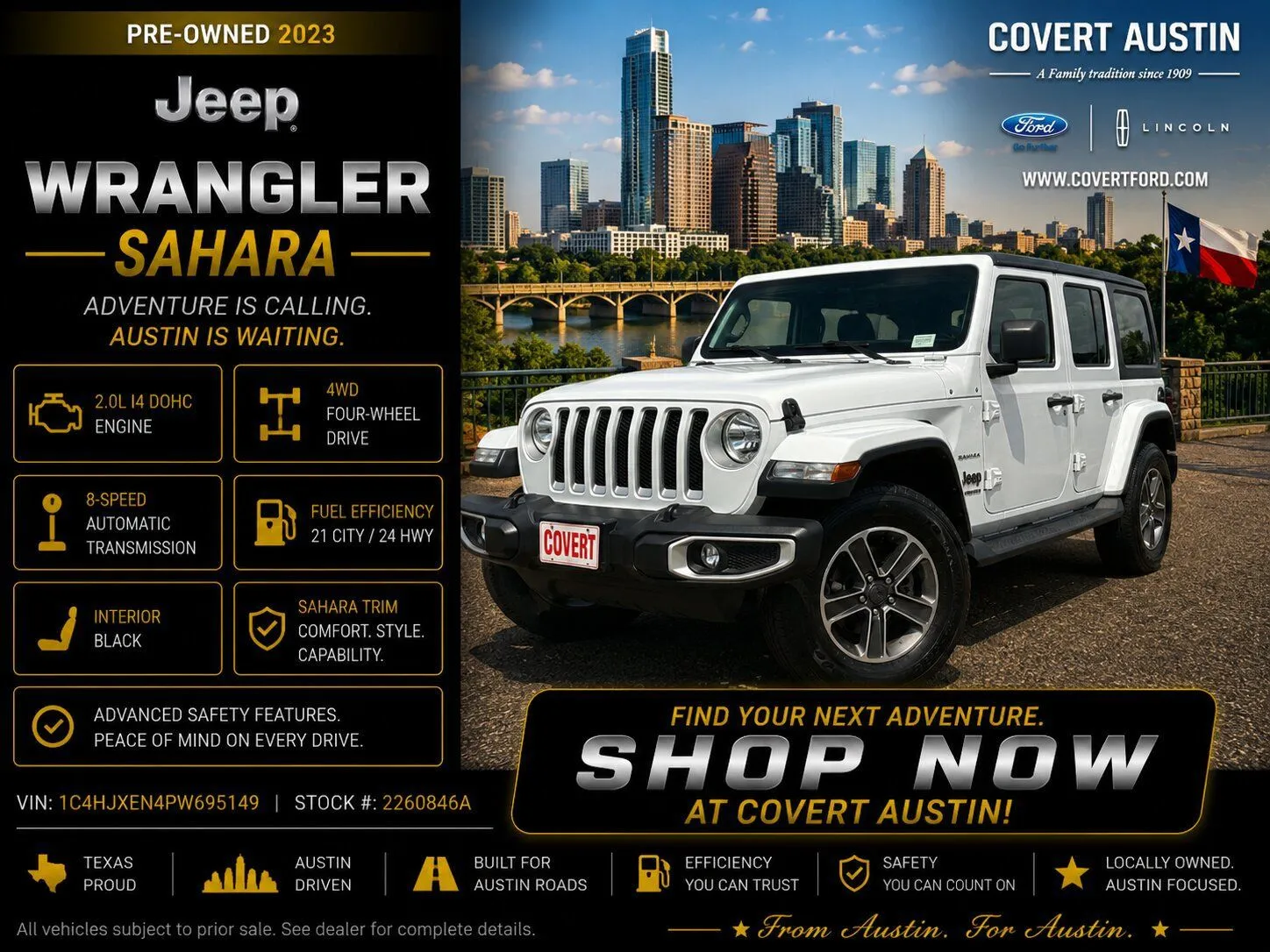White 2023 Jeep Wrangler Sahara for sale in Austin, TX