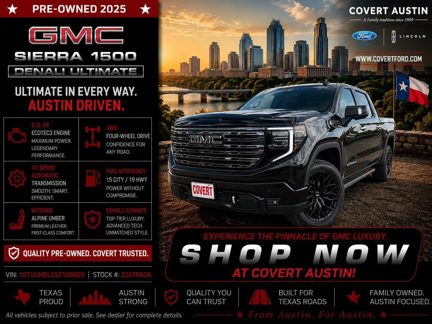Black 2025 GMC Sierra 1500 Denali Ultimate for sale in Austin, TX