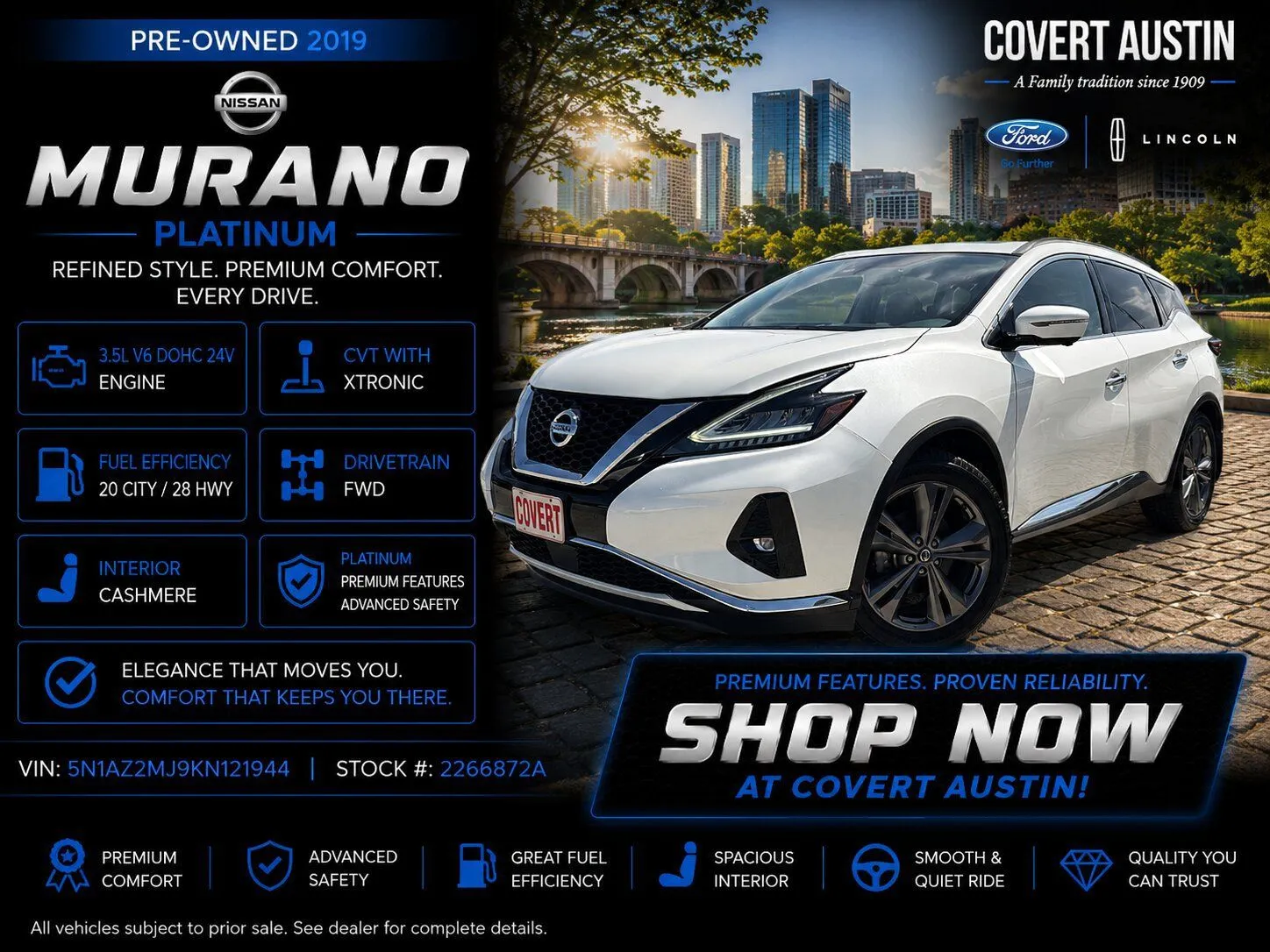 White 2019 Nissan Murano Platinum for sale in Austin, TX
