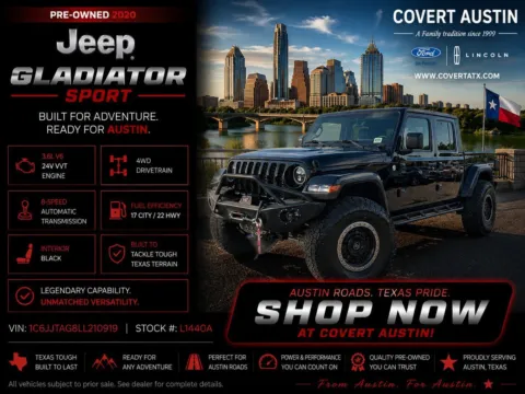 Black 2020 Jeep Gladiator Sport for sale in Austin, TX