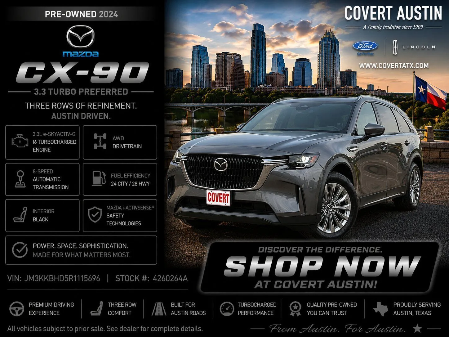Gray 2024 Mazda CX-90 3.3 Turbo Preferred for sale in Austin, TX