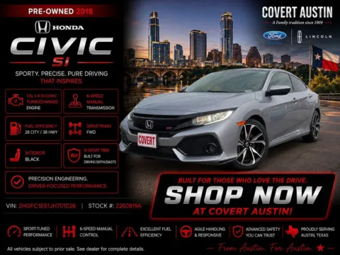 Gray 2018 Honda Civic Si for sale in Austin, TX