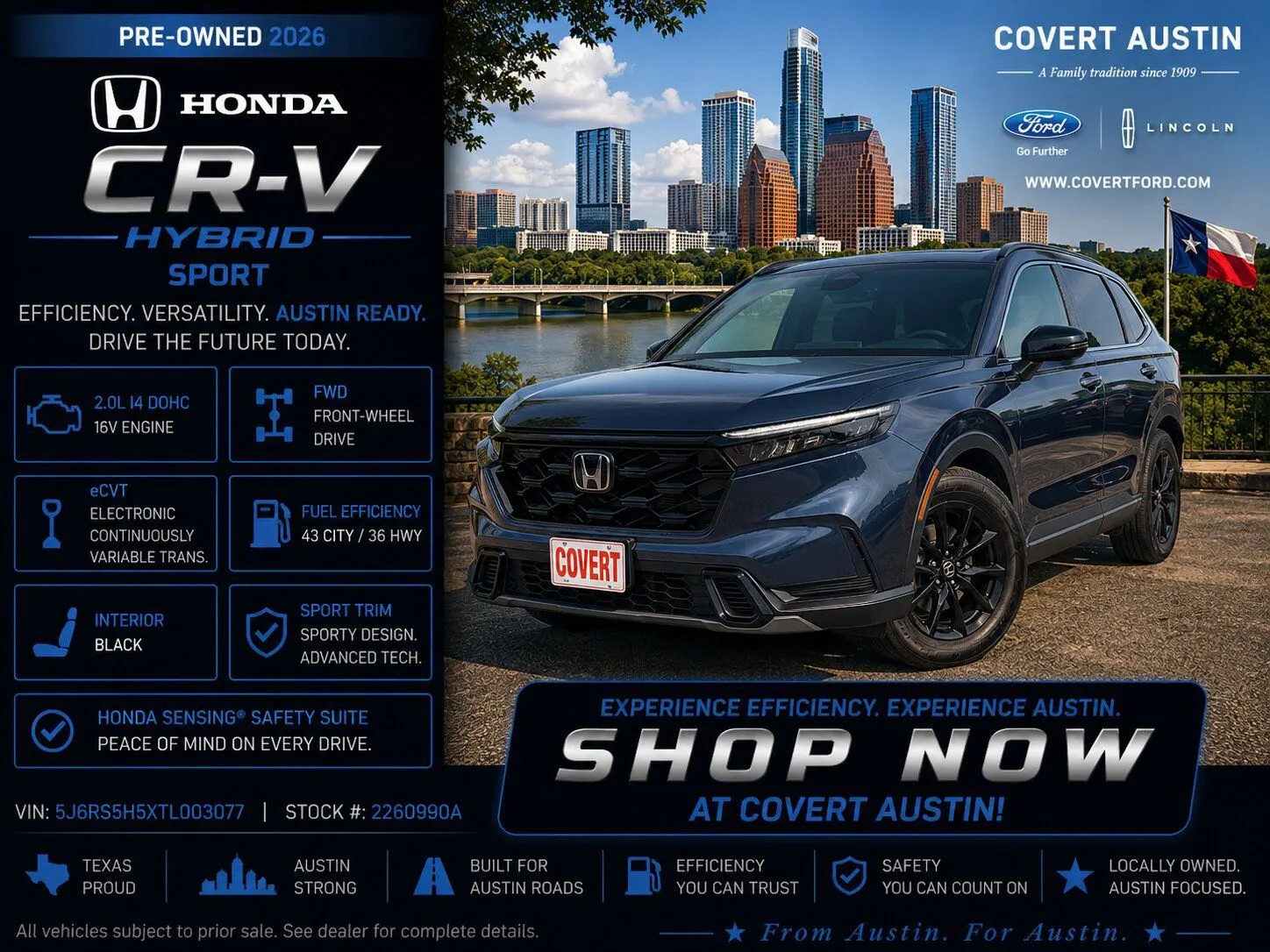 Blue 2026 Honda CR-V Hybrid Sport for sale in Austin, TX
