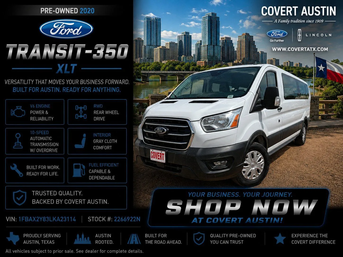 White 2020 Ford Transit-350 XLT for sale in Austin, TX
