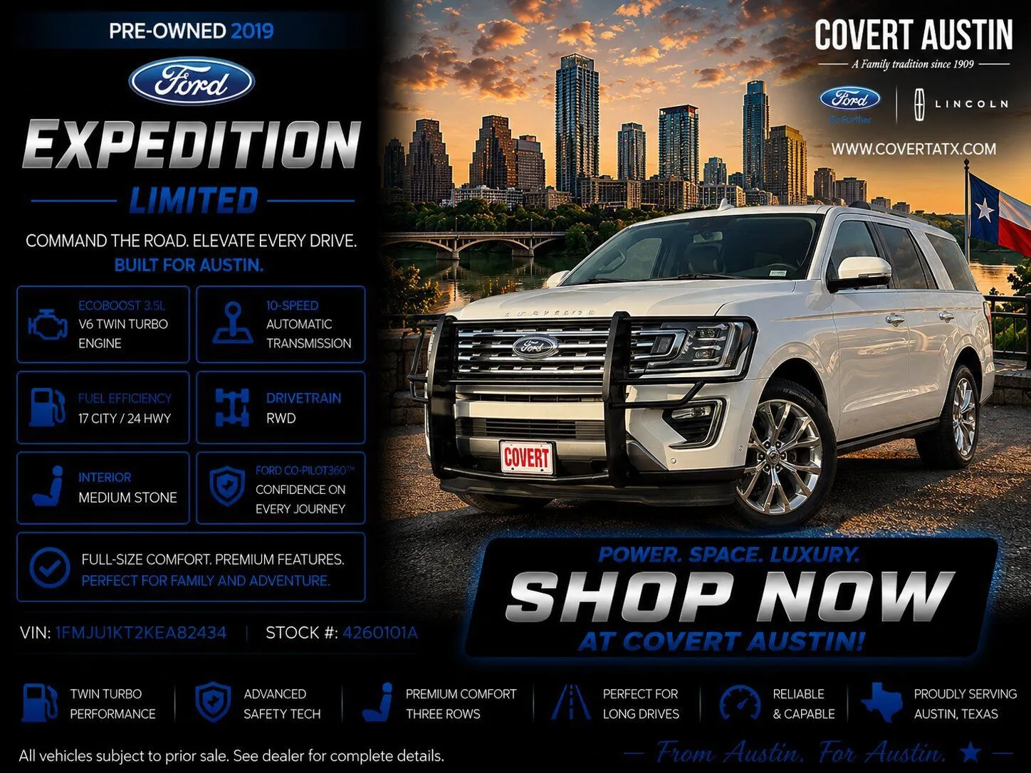 White 2019 Ford Expedition Limited for sale in Austin, TX