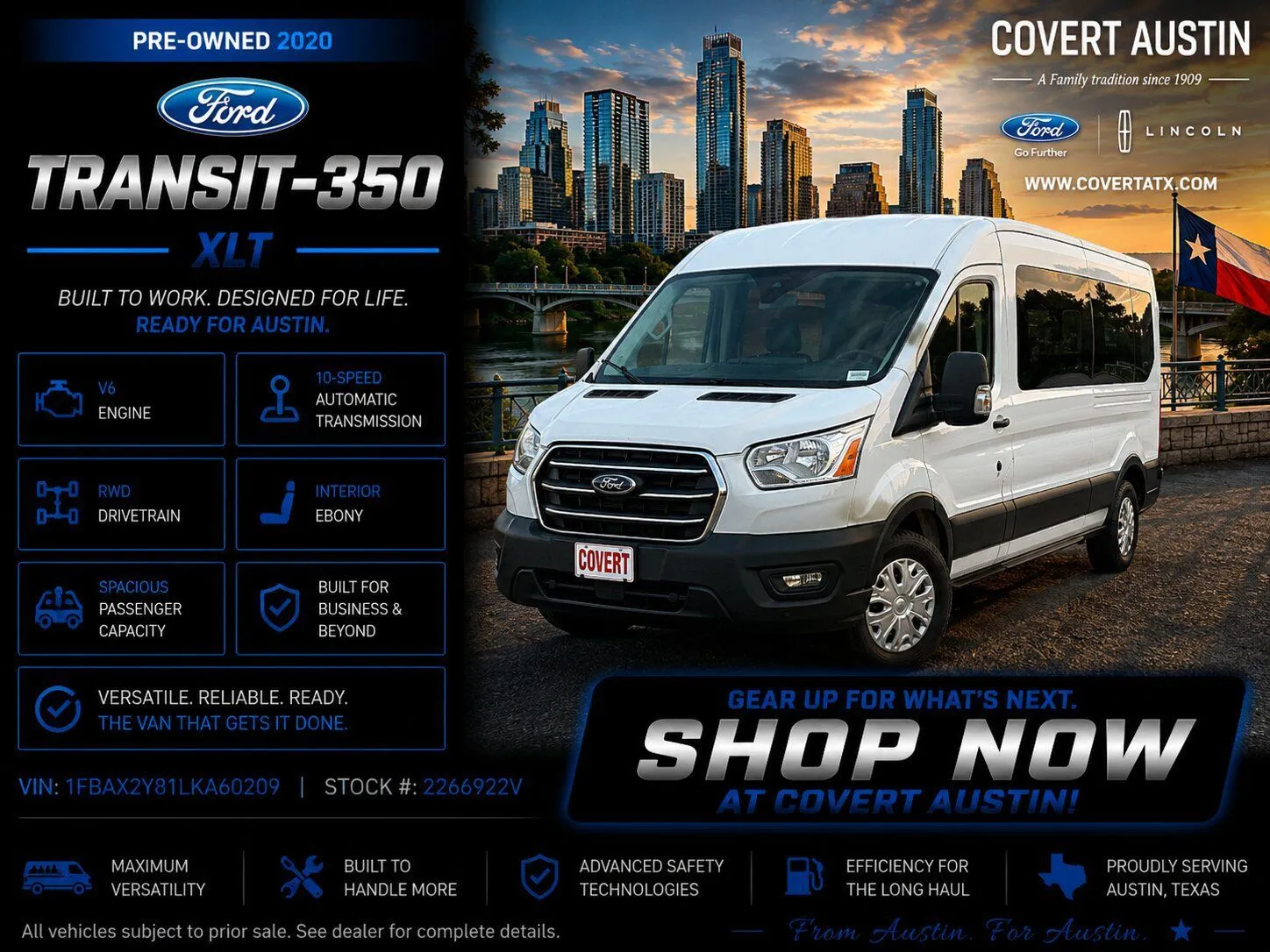 White 2020 Ford Transit-350 XLT for sale in Austin, TX