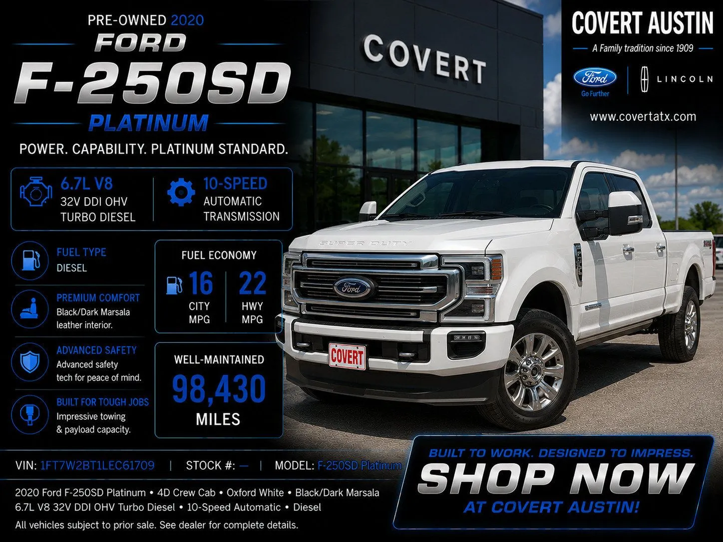 White 2020 Ford F-250SD Platinum for sale in Austin, TX