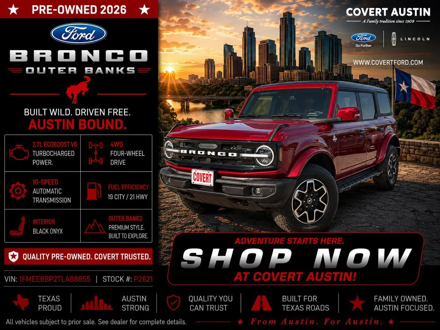Red 2026 Ford Bronco Outer Banks for sale in Austin, TX