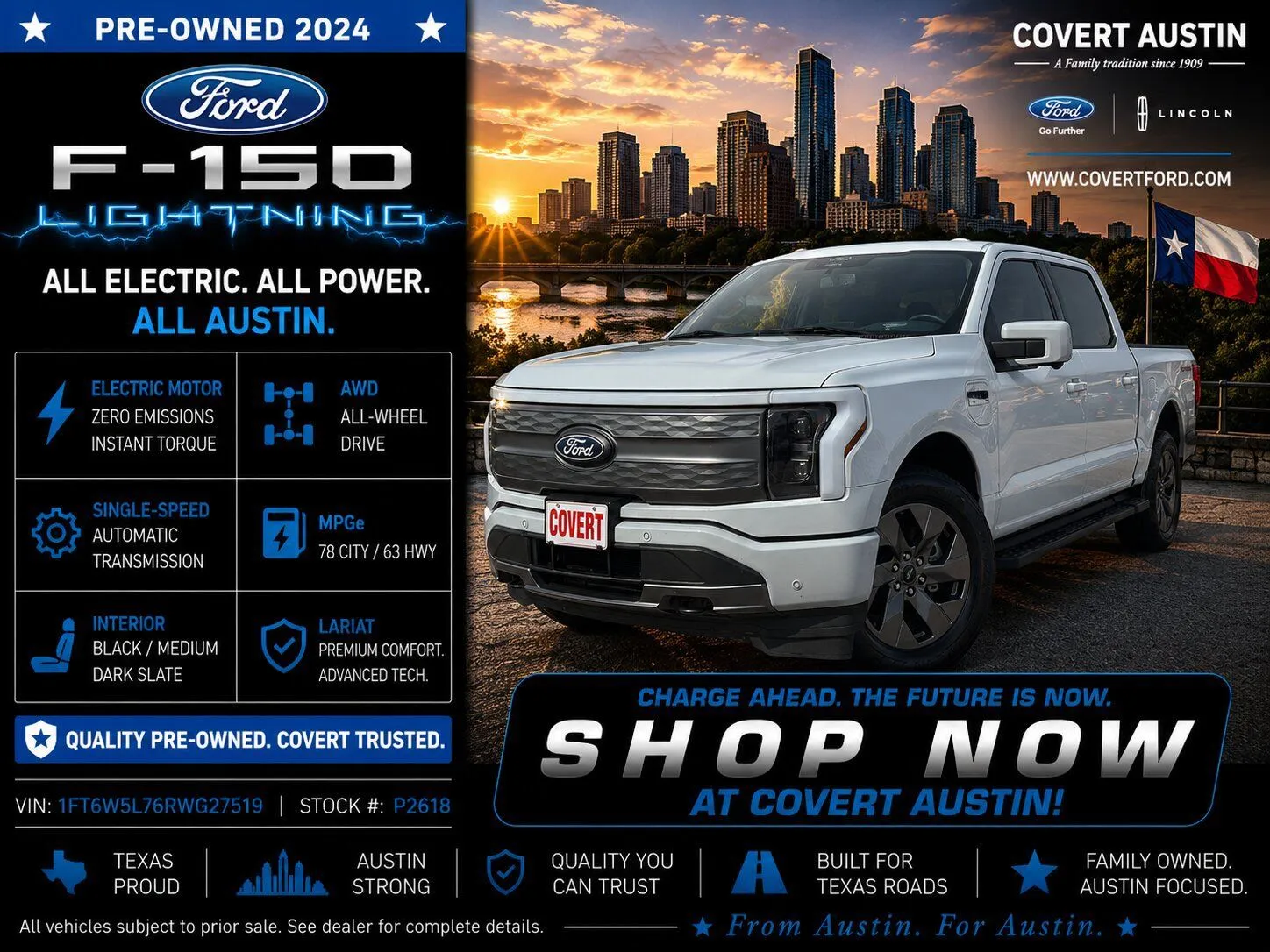 Gray 2024 Ford F-150 Lightning Lariat for sale in Austin, TX