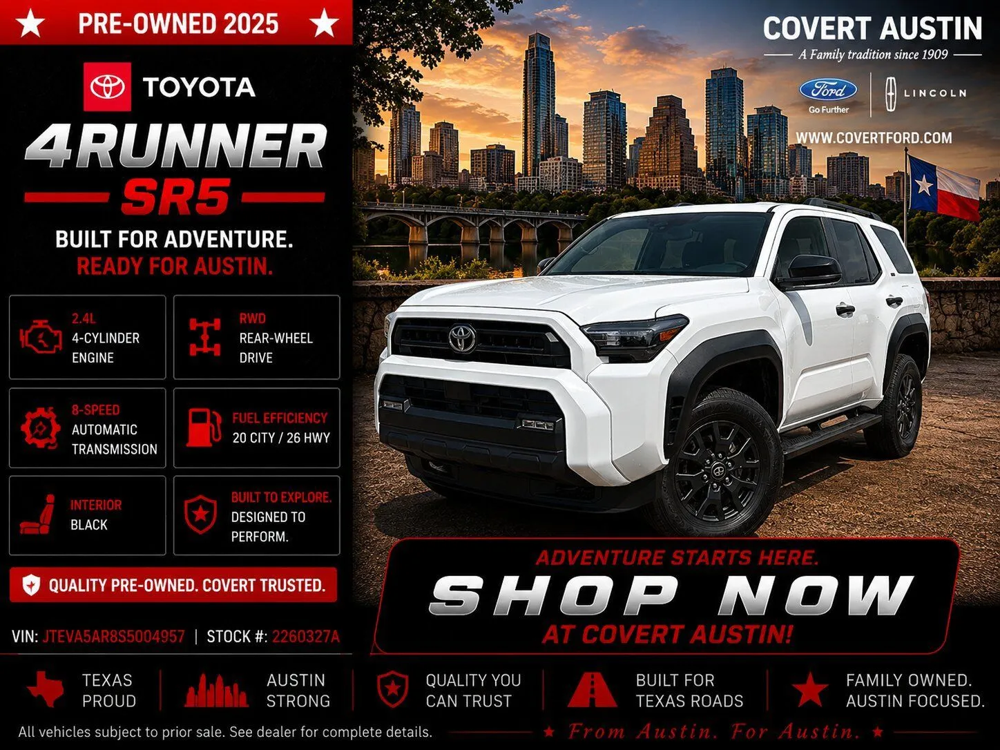 White 2025 Toyota 4Runner SR5 for sale in Austin, TX