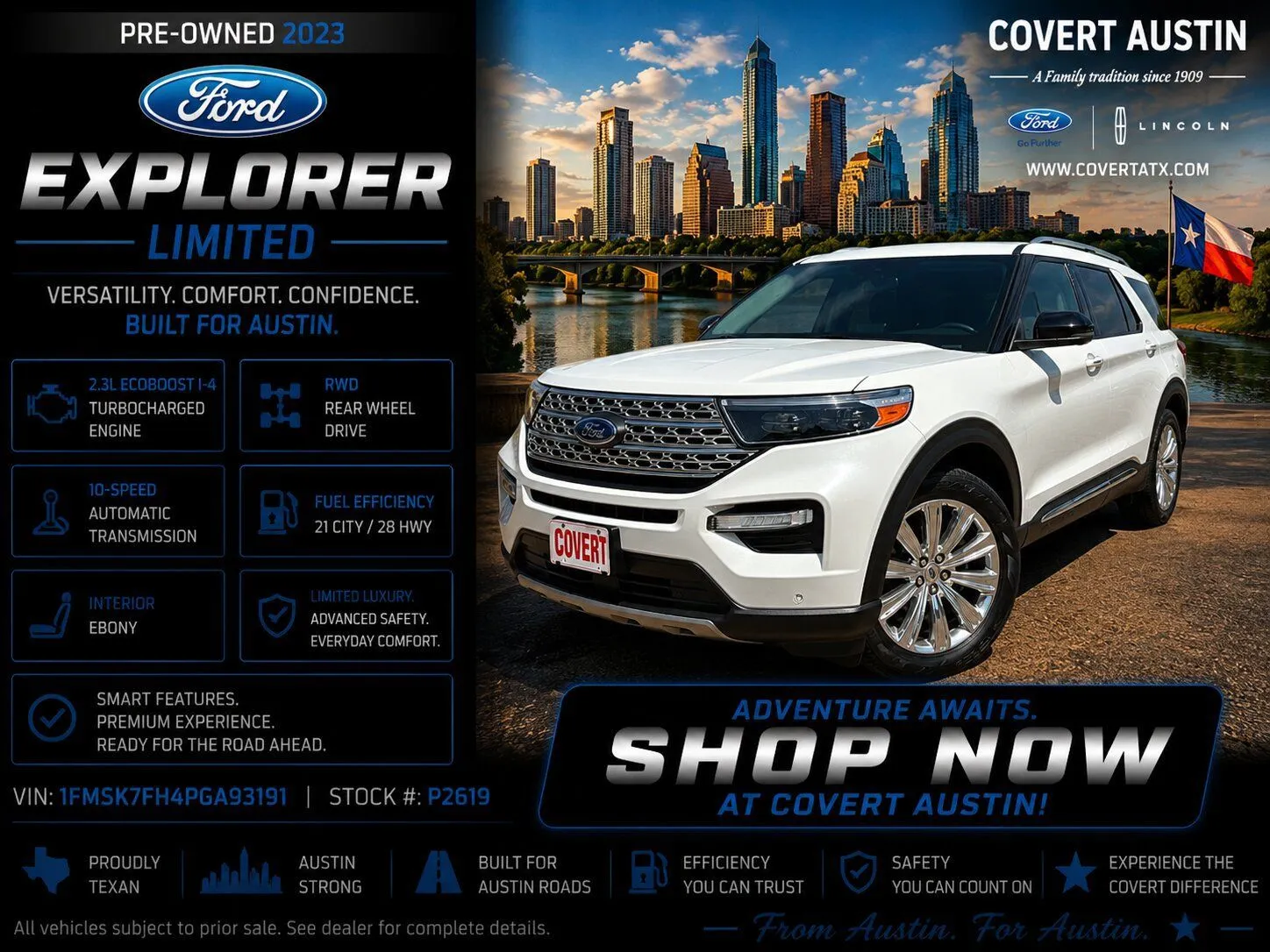 White 2023 Ford Explorer Limited for sale in Austin, TX
