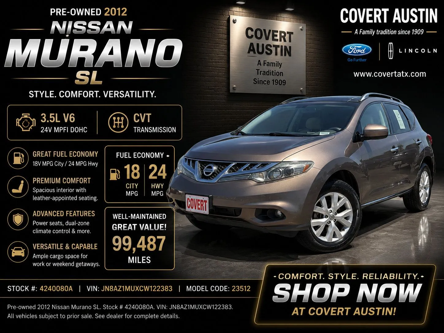 Brown 2012 Nissan Murano SL for sale in Austin, TX