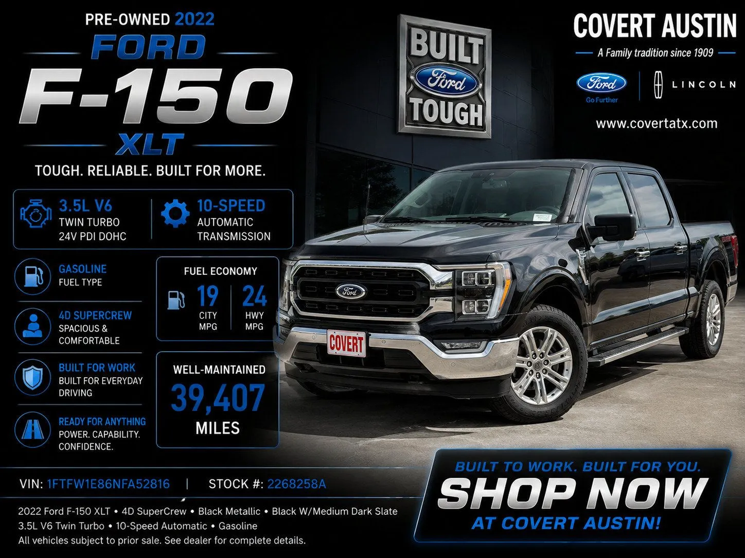 Black 2022 Ford F-150 XLT for sale in Austin, TX