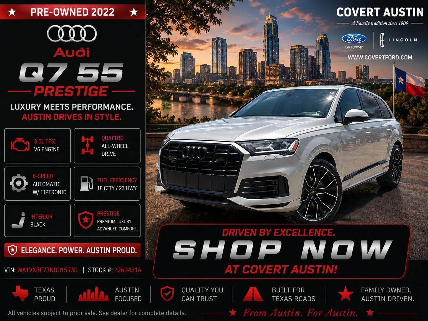 White 2022 Audi Q7 55 Prestige for sale in Austin, TX
