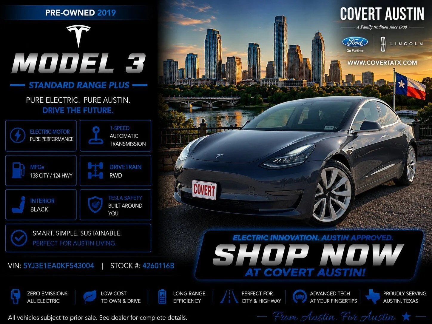 Silver 2019 Tesla Model 3 Standard Range Plus for sale in Austin, TX