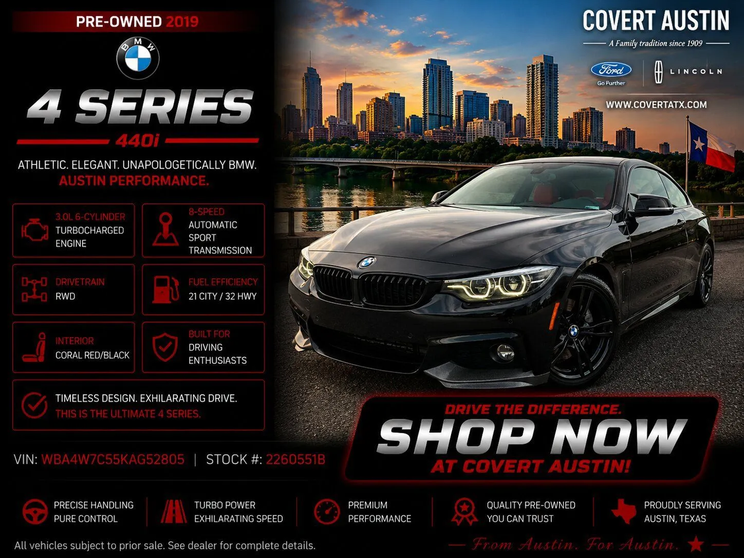 Black 2019 BMW 4 Series 440i for sale in Austin, TX