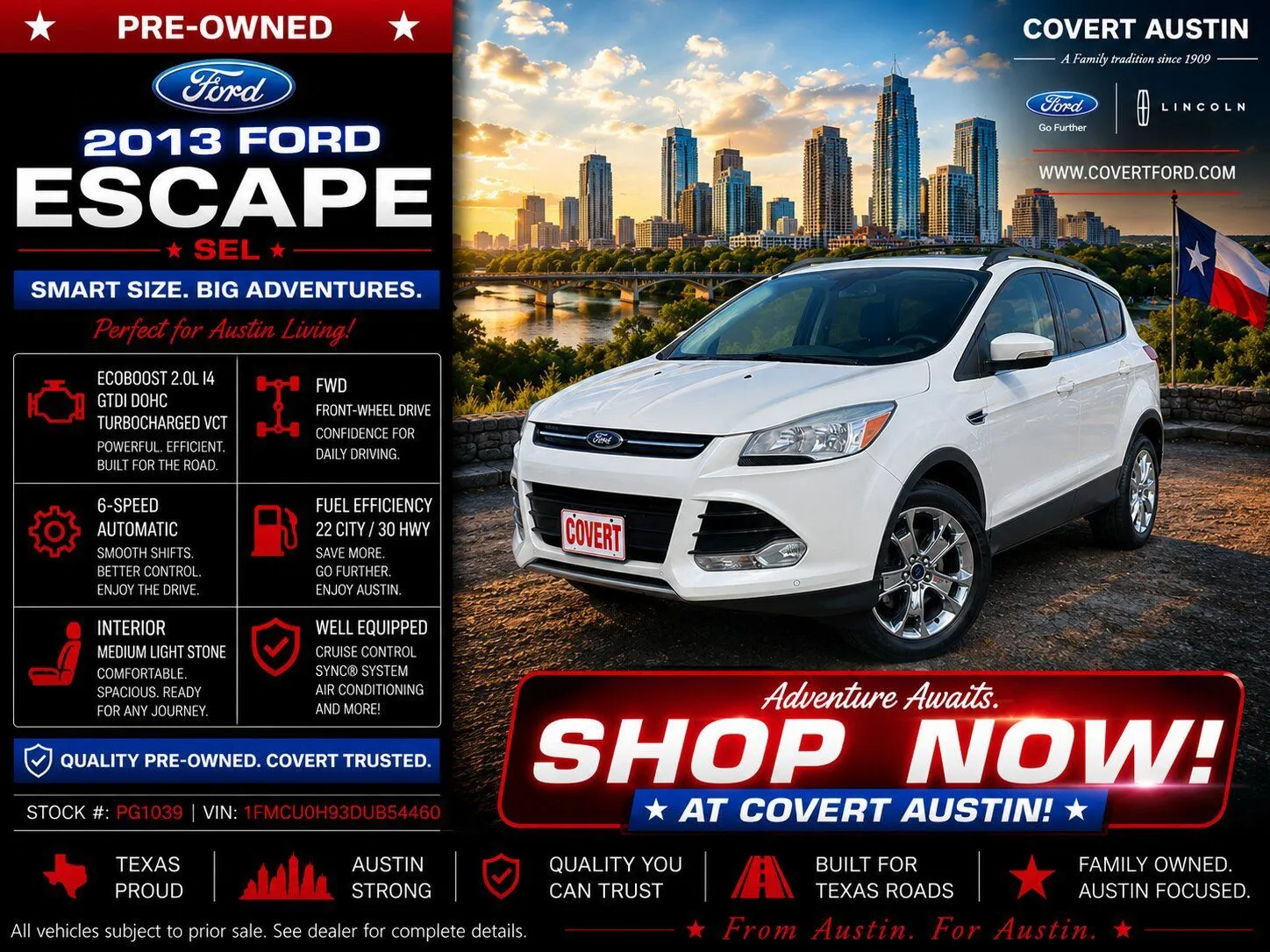 White 2013 Ford Escape SEL for sale in Austin, TX