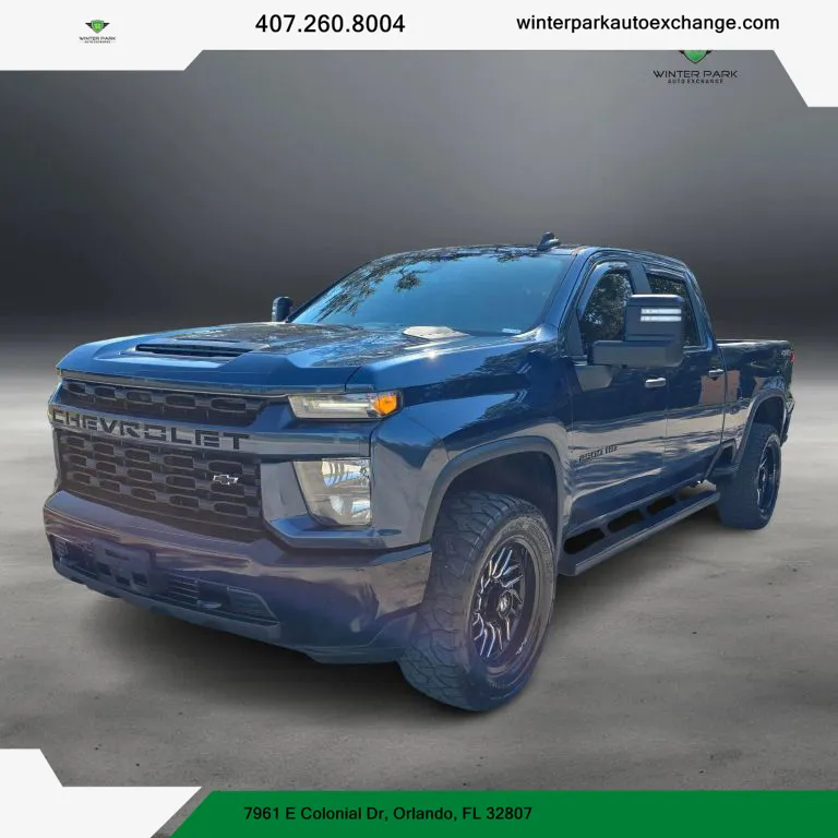 Blue 2021 Chevrolet Silverado 2500 HD Crew Cab Custom Pickup 4D 6 1/2 ft for sale in Orlando, FL