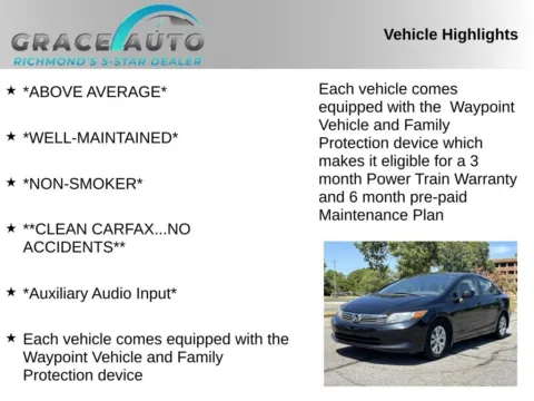 Photos of 2012 Honda Civic LX for sale in Richmond, VA at Grace Auto Sales