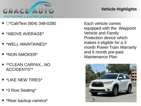 Photos of 2015 Toyota Highlander XLE V6 for sale in Richmond, VA at Grace Auto Sales