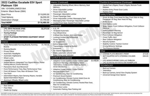 Black 2022 Cadillac Escalade ESV Sport Platinum for sale in Pensacola, FL