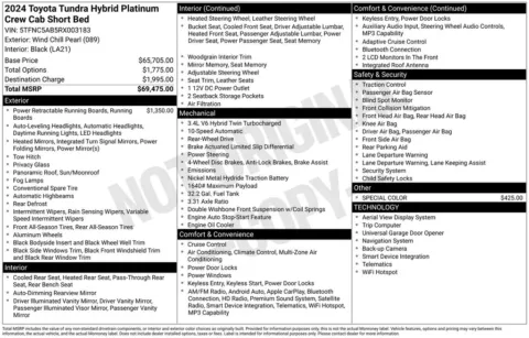 Photos of 2024 Toyota Tundra Hybrid Platinum for sale in Pensacola, FL at Pensacola Used Cars