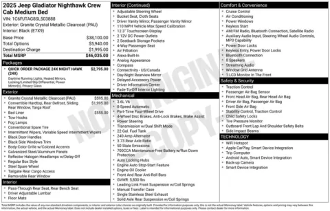Another view of 2025 Jeep Gladiator Nighthawk for sale in Pensacola, FL at Pensacola Used Cars