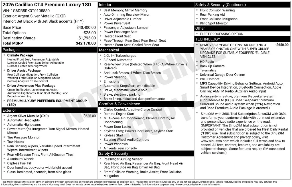 2026 Cadillac CT4 Premium Luxury for sale in Pensacola, FL
